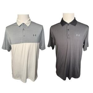 Two Under Armour Heat Gear Polo Golf Shirts Loose Fit Large Gray Black White